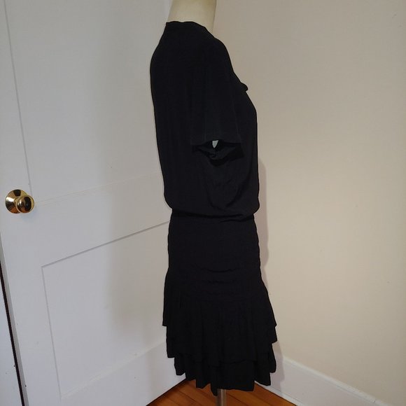 Maje Smocked Black Crepe Dress - Picture 3 of 9